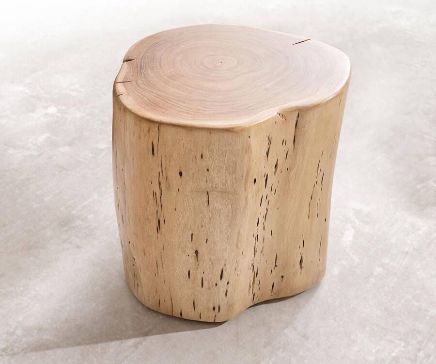 DELIFE Hocker Live-Edge acacia natuur 42x44 cm massieve boomstam met wieltjes bijzettafel