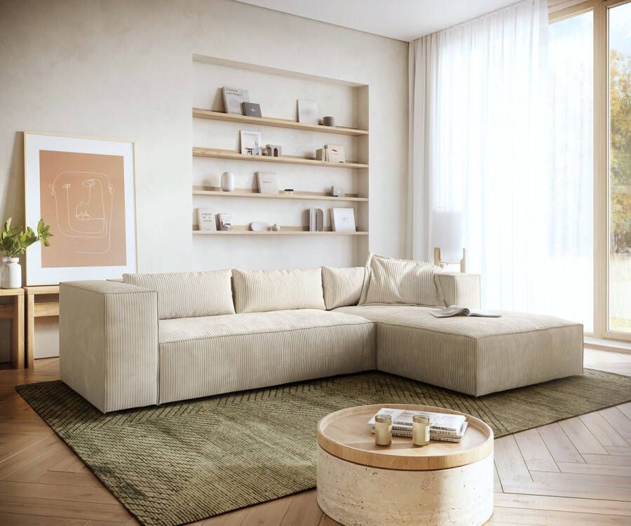 DELIFE Hoekbank Brom Cord beige 260 x 175 cm Recamiere rechts
