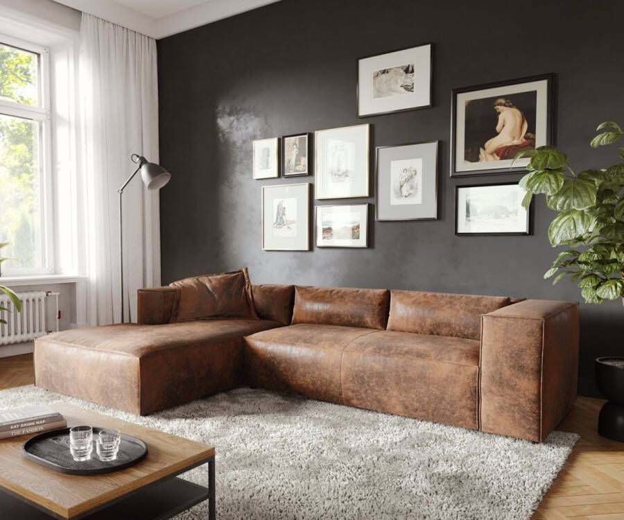 DELIFE Hoekbank Brom kunstleer bruin 260 x 175 cm recamiere links