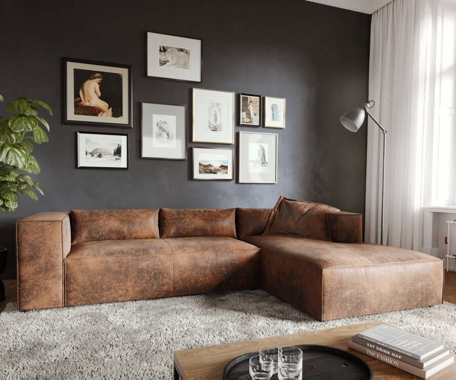 DELIFE Hoekbank Brom kunstleer bruin 260 x 175 cm recamiere rechts