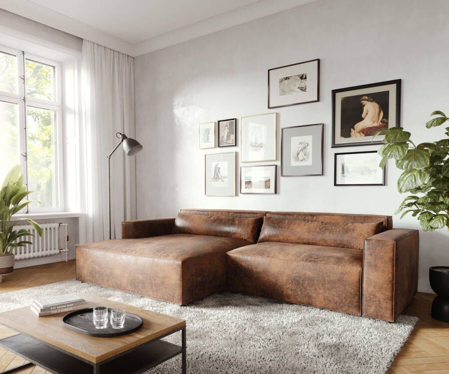 DELIFE Hoekbank Brom kunstleer bruin 265 x150 cm recamiere links