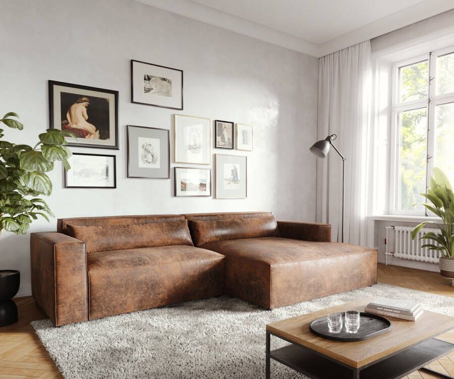 DELIFE Hoekbank Brom kunstleer bruin 265 x150 cm recamiere rechts