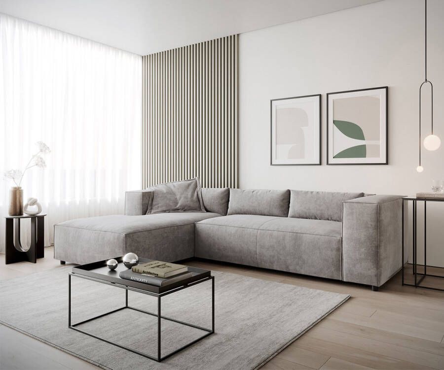 DELIFE Hoekbank Brom microvezel 260x175 cm grijs recamiere links
