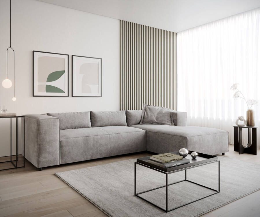 DELIFE Hoekbank Brom microvezel grijs 260 x 175 cm recamiere rechts - Foto 1