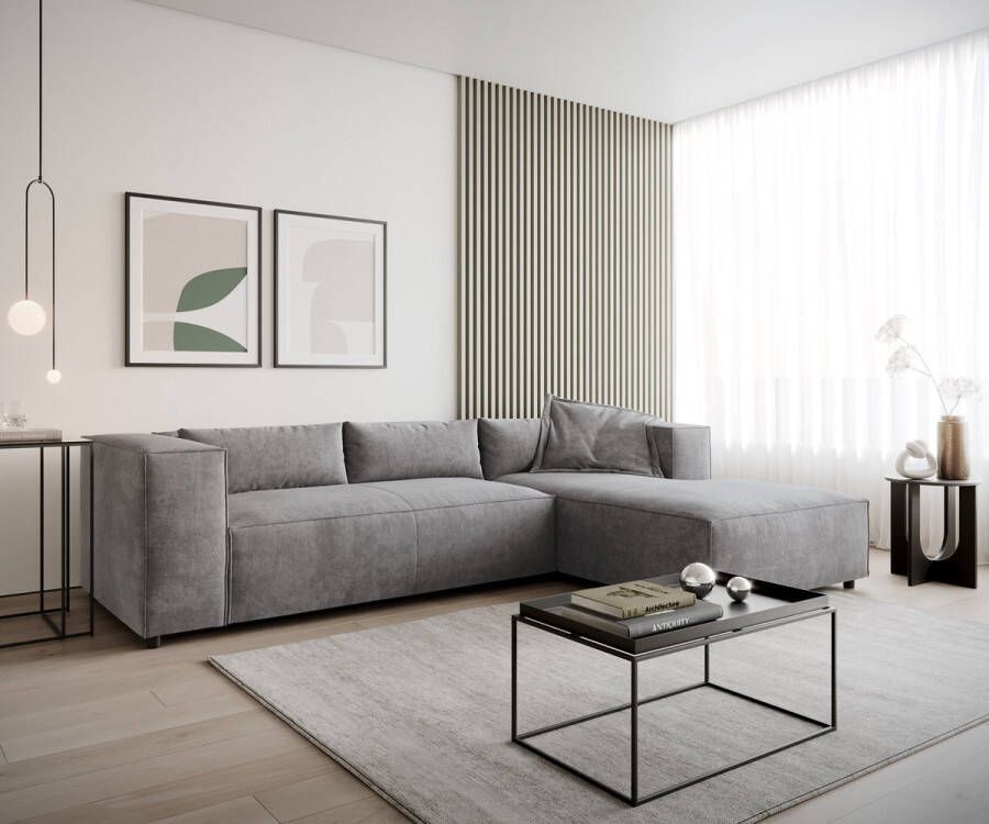 DELIFE Hoekbank Brom microvezel grijs 260 x 175 cm recamiere rechts