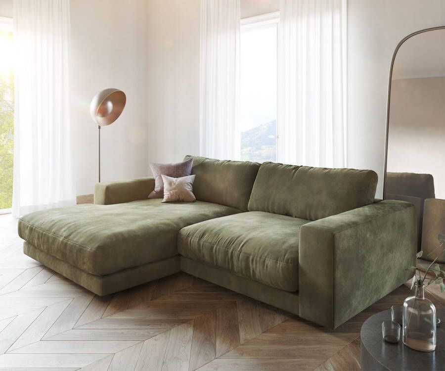 DELIFE Hoekbank Cubico 250x190 Fluweel Olijf recamiere sofa
