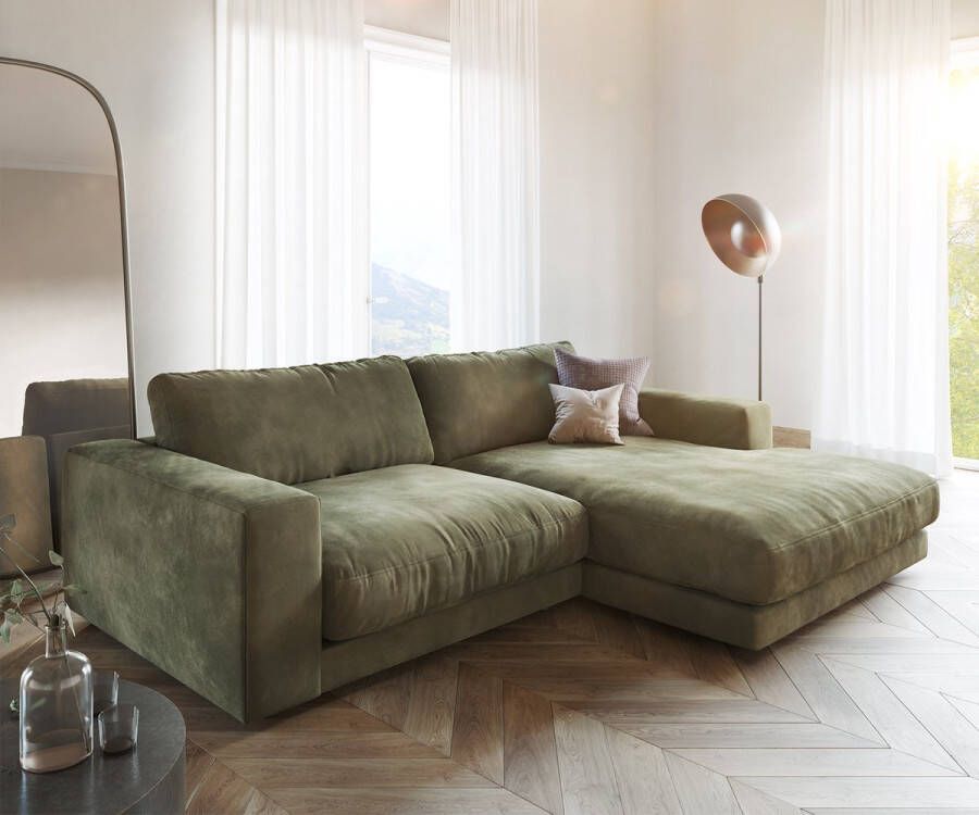 DELIFE Hoekbank Cubico Fluweel Olijf 250x190 recamiere rechts sofa