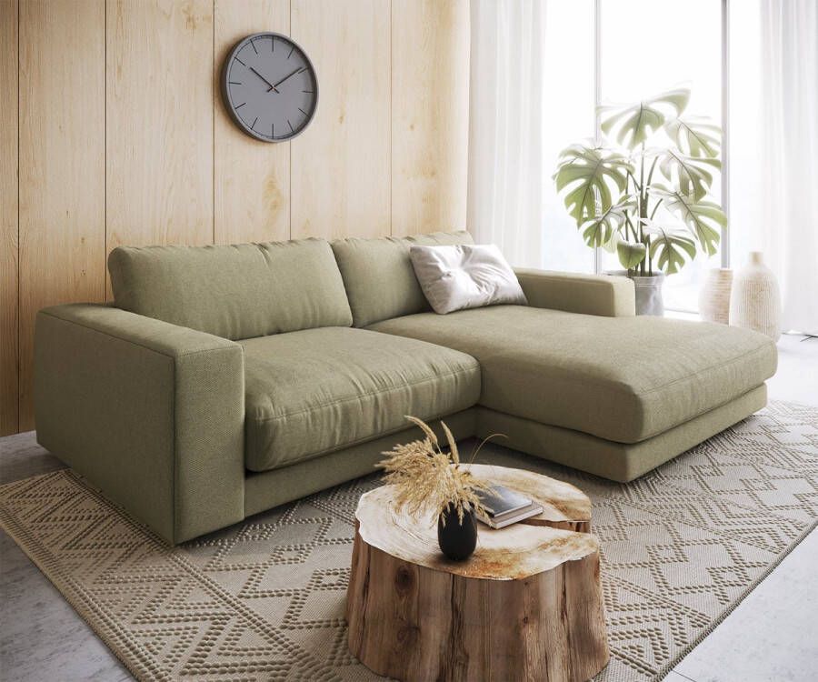 DELIFE Hoekbank Cubico structuurstof olijf 250 x190 recamiere rechts sofa