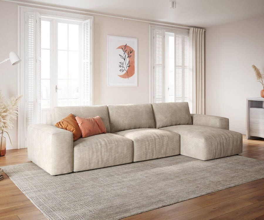 DELIFE Hoekbank Lanzo L Cord Beige 360x160 cm variabele slaapbank