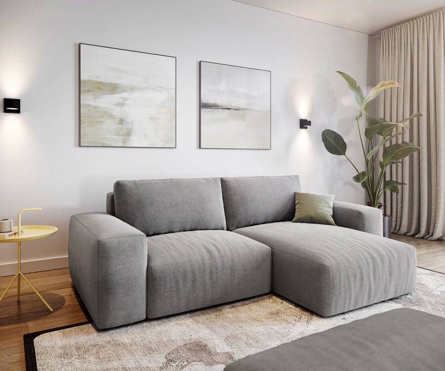 DELIFE Hoekbank Lanzo L microvezel grijs 260x160 cm variabele recamiere met hocker