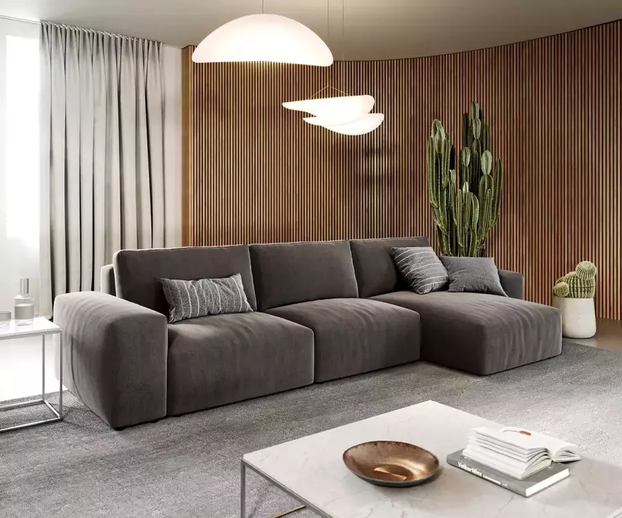 DELIFE Hoekbank Lanzo L microvezel kaki bruin 360x160 cm variabele rugleuning