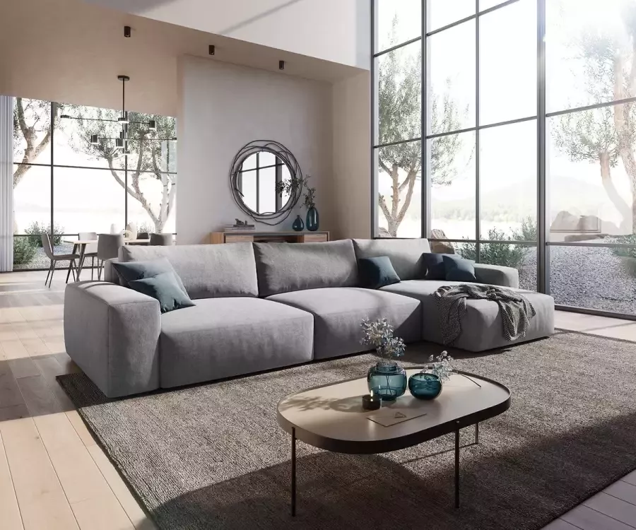 DELIFE Hoekbank Lanzo XL microvezel grijs 380x180 cm variabele rugleuning