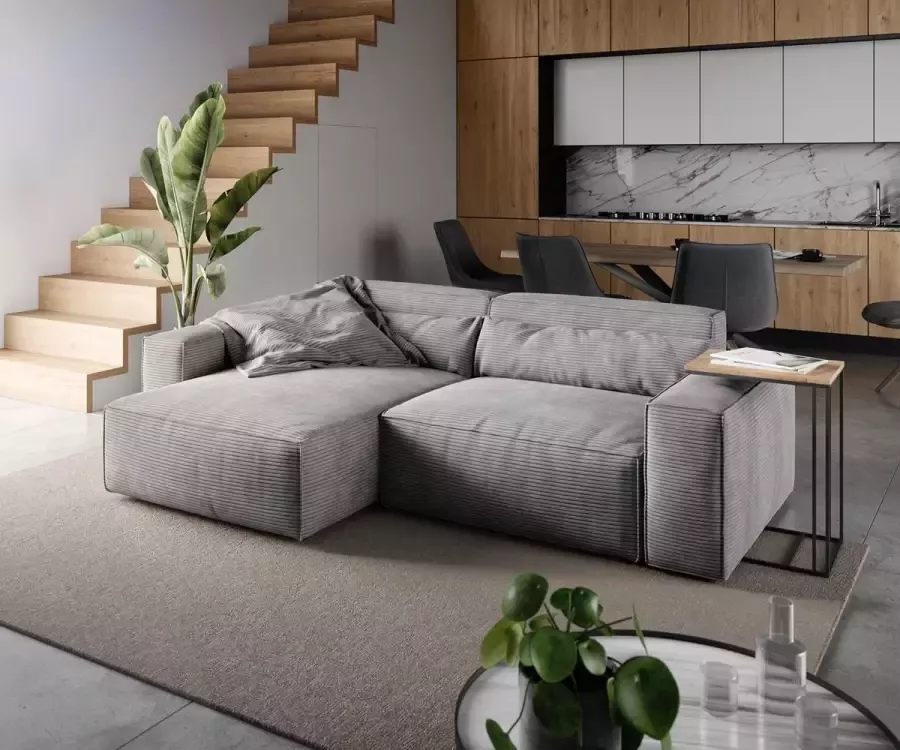 DELIFE Hoekbank Sirpio L 260x160 cm koord zilvergrijs recamiere variabele