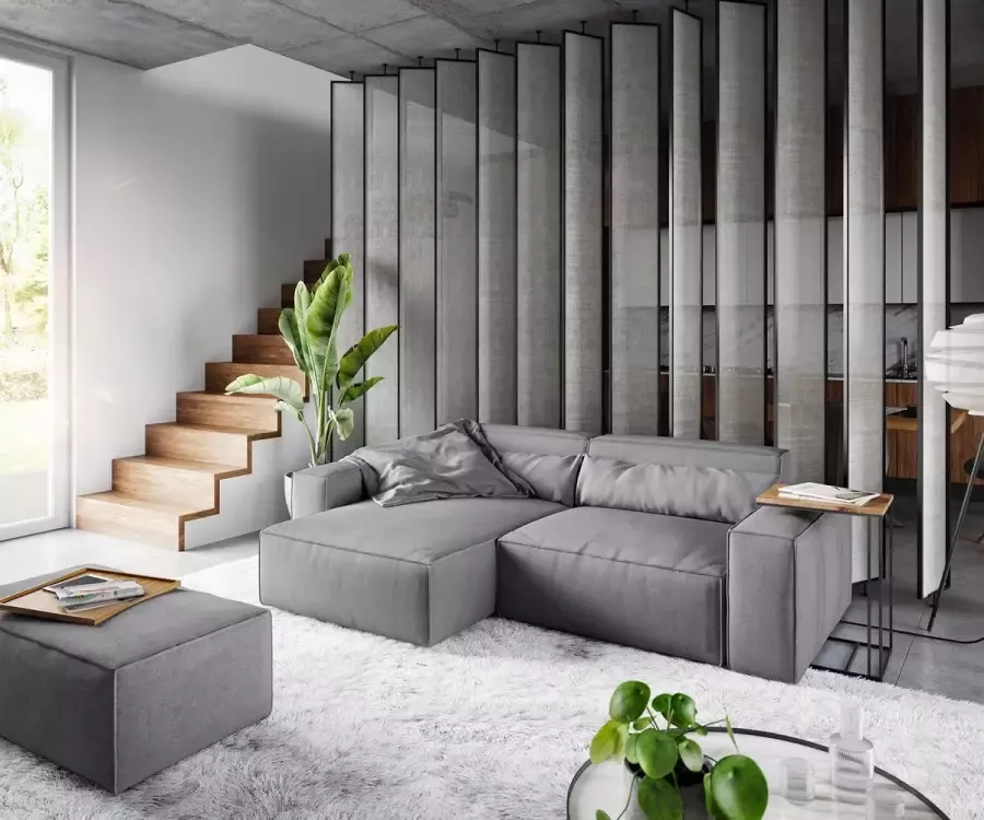 DELIFE Hoekbank Sirpio L 260x160 cm microvezel grijs variabele rugleuning met kruk