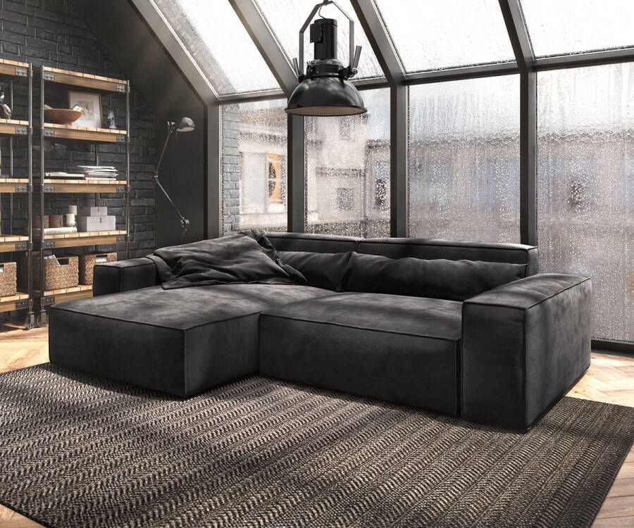 DELIFE Hoekbank Sirpio XL microvezel zwart 270x175 cm variabele rugleuning met welted naad