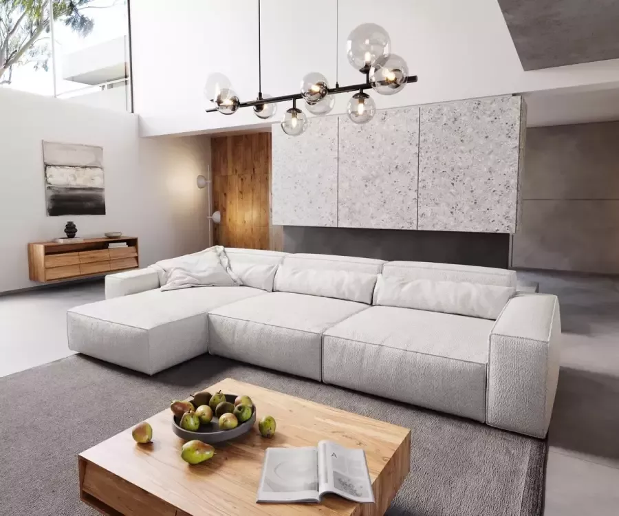 DELIFE Hoekbank Sirpio XL 370x170 cm Bouclee crème-wit recamiere variabele