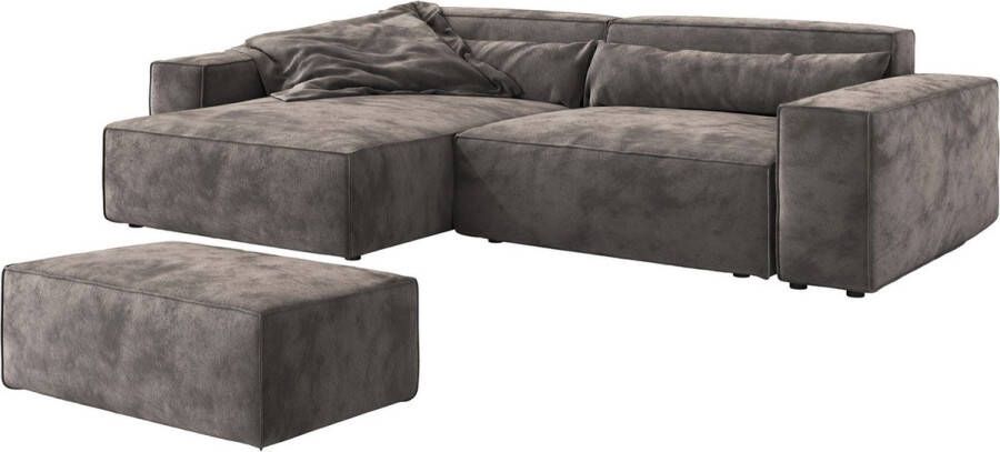 DELIFE Hoekbank Sirpio XL microvezel kaki bruin 270x175 cm variabele rugleuning met poef