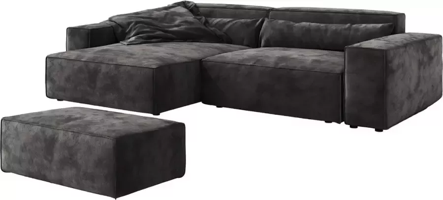 DELIFE Hoekbank Sirpio XL microvezel zwart 270x175 cm variabele rugleuning met poef