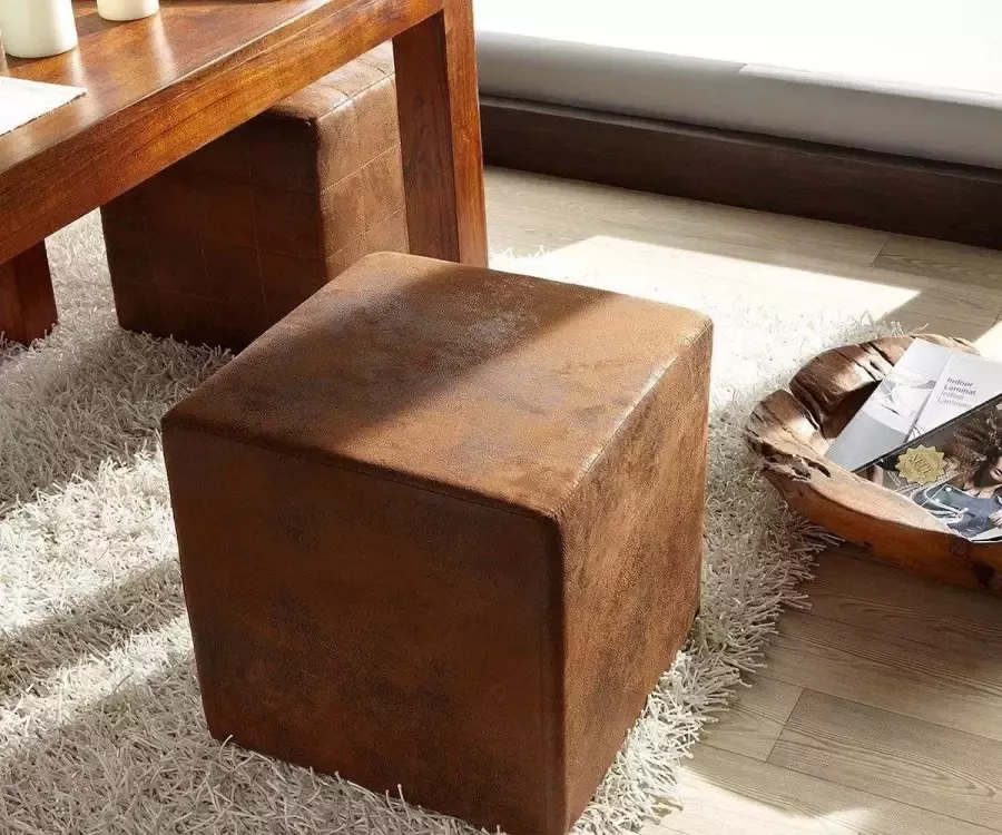 DELIFE Krukje Dado bruin 45x45 cm antiek hocker kubuszitje