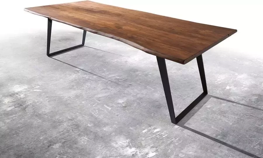DELIFE Massief houten tafel Live-Edge acacia bruin 300x100 blad 3 5 cm diagonaal houten tafel