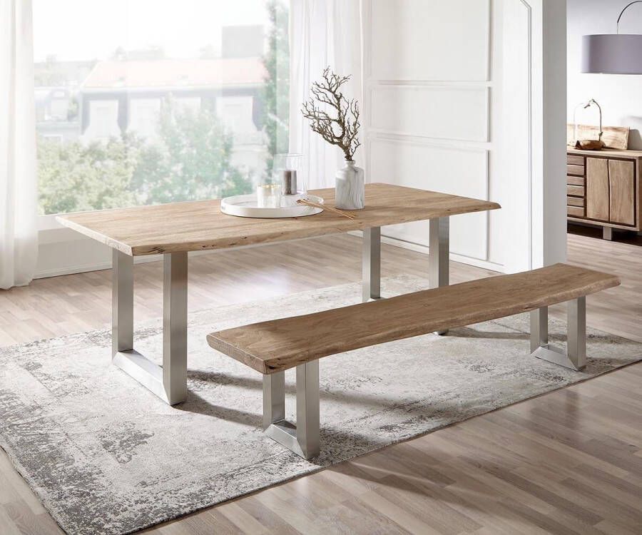 DELIFE Massief houten tafel Live-Edge Acacia Champagne 200x100 boven 3 5 cm frame breed houten tafel