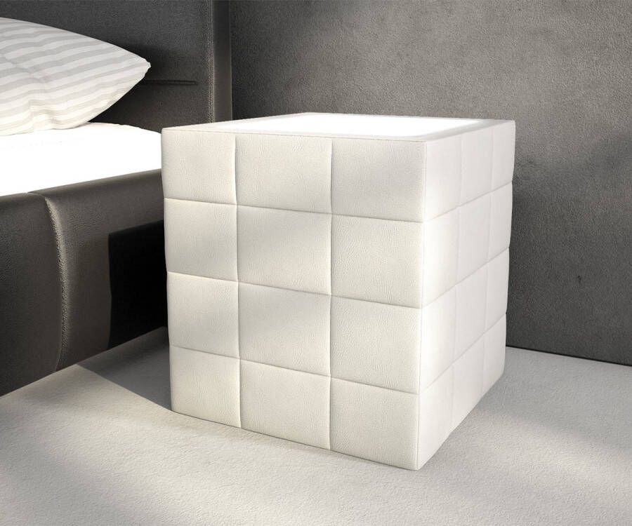 DELIFE Nachtkastje Nuncia big wit 41x41 cm met LED Verlichting