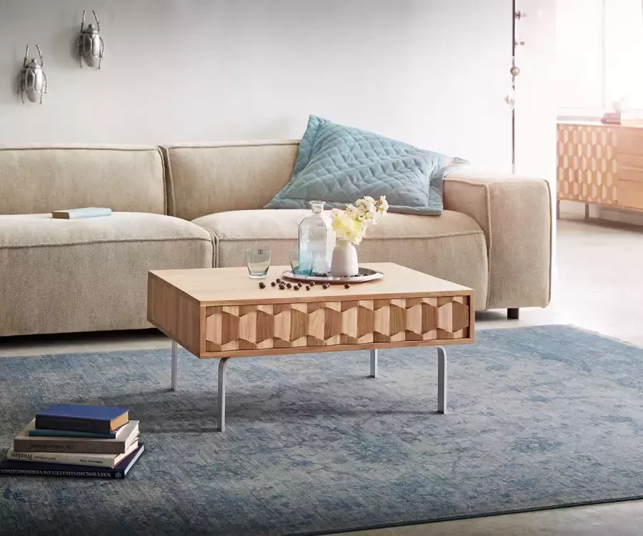 DELIFE Salontafel Fevo acacia natuur 80x60 cm L-poot salontafel