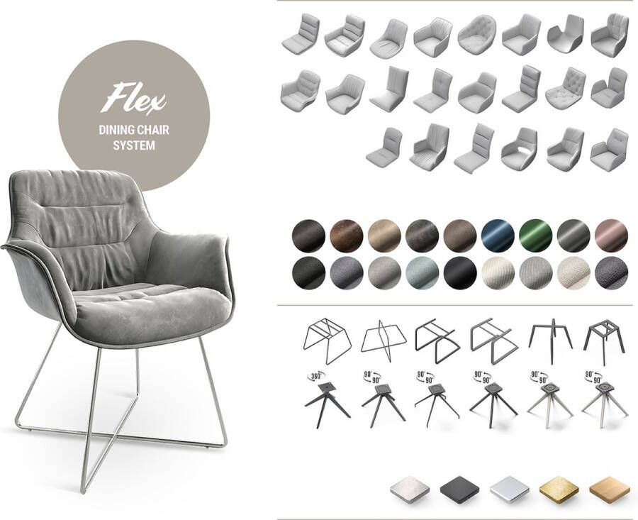 DELIFE Eetkamerstoel Ilia-Flex met armleuning kruisframe hoekig goud microvelours beige vintage 180° draaibaar - Foto 2