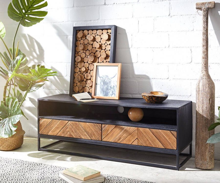 DELIFE TV-meubel Famke mango teak 120 cm 1 plank 2 schuiflade lowboard