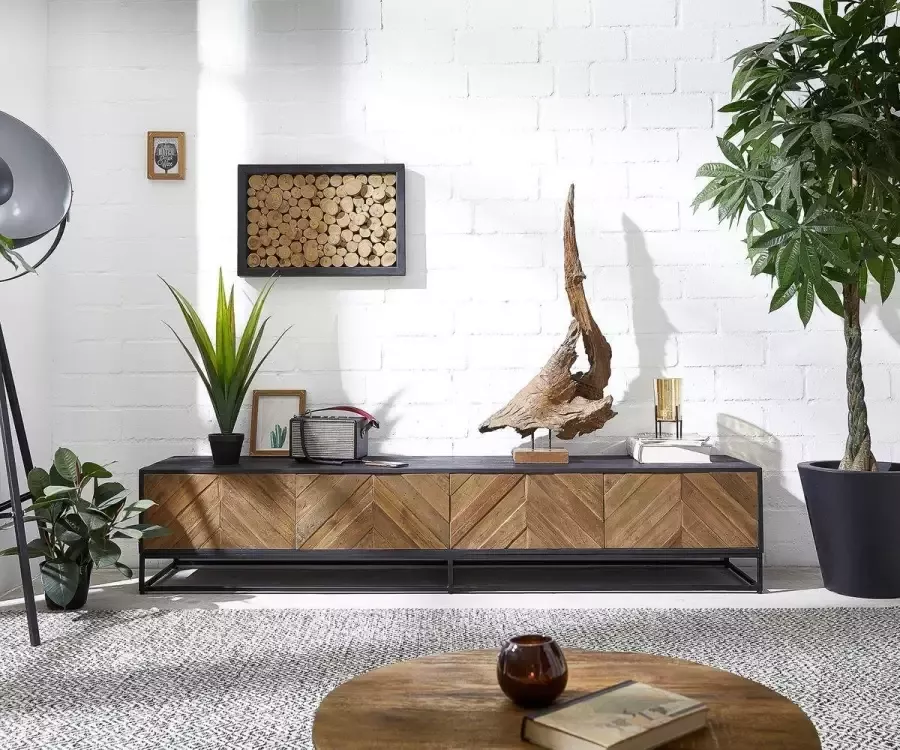 DELIFE TV-meubel Famke zwart 200x40x40 cm Exotic Wood Fishbone lowboard