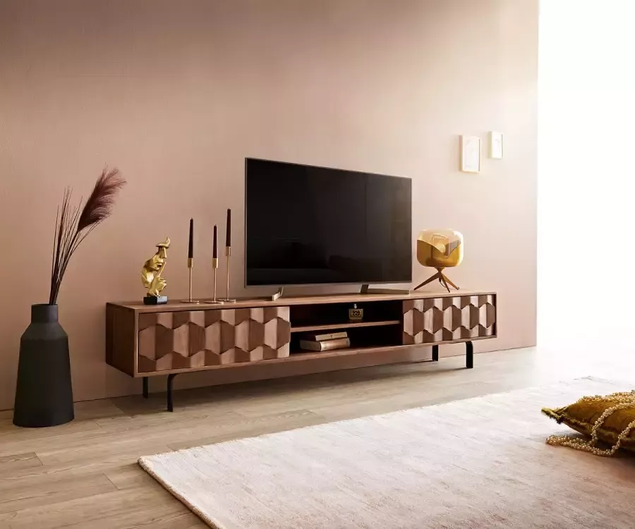 DELIFE Tv-meubel Fevo acacia bruin 200 cm 2 deuren L-pootjes lowboard