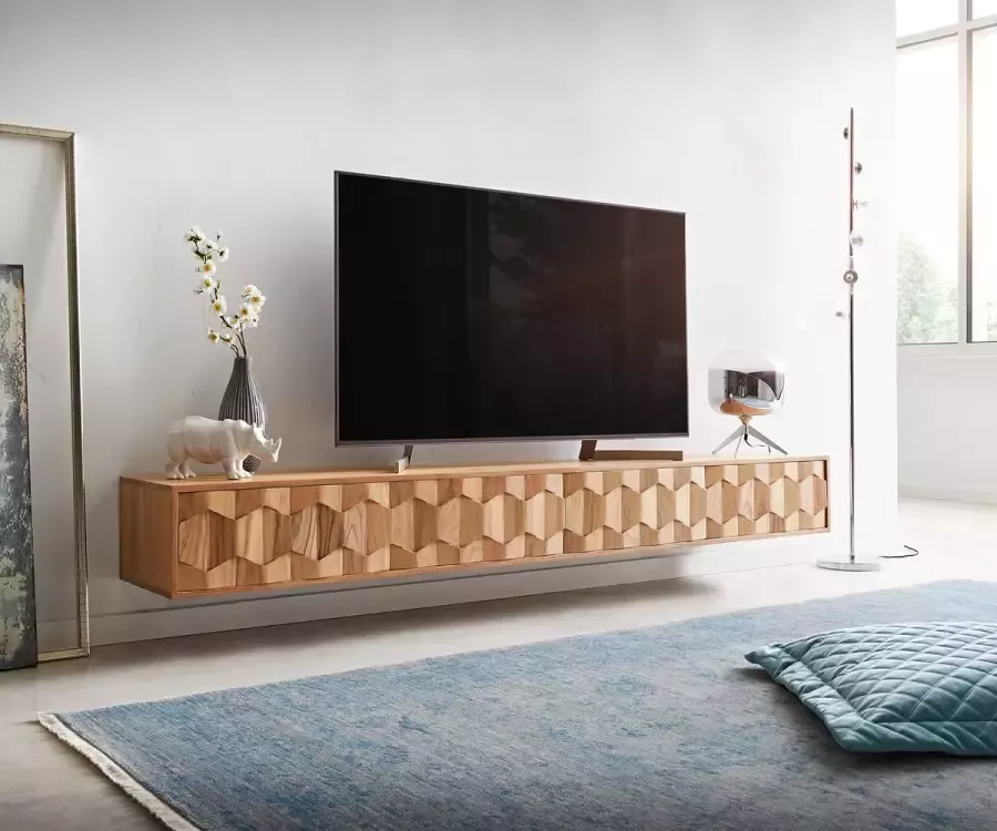 DELIFE Tv-meubel Fevo acacia natuur 220 cm 4 deuren L-pootjes lowboard