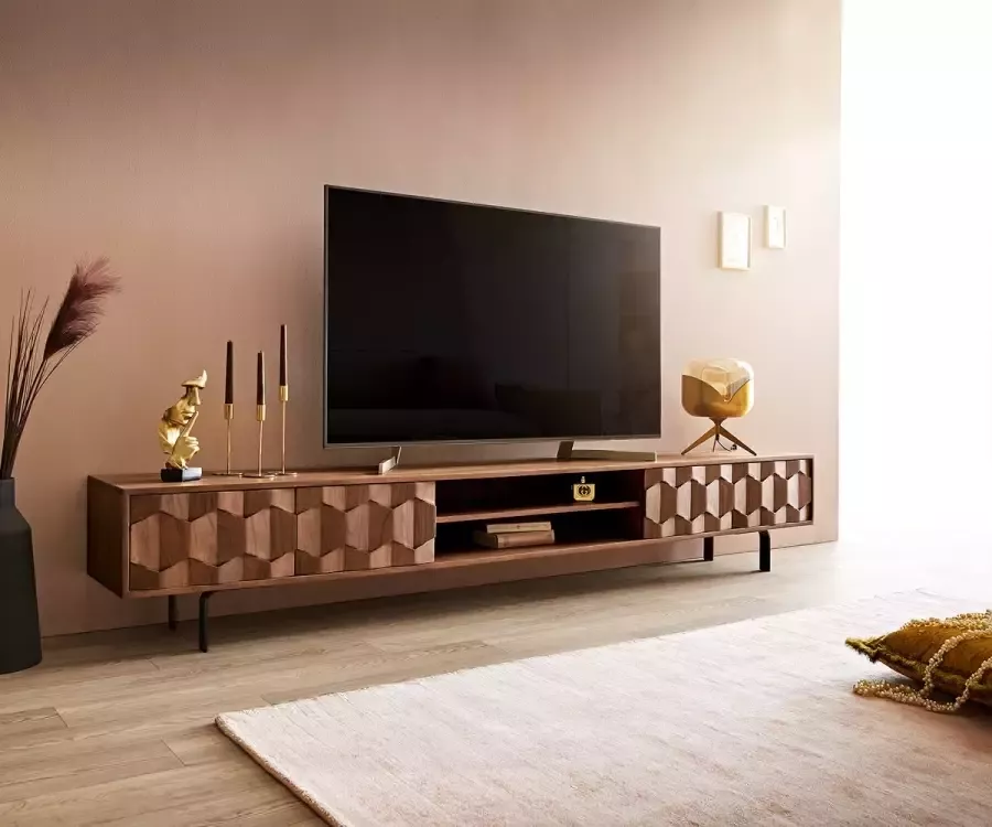 DELIFE Tv-meubel Fevo acacia bruin 240 cm 4 deuren L-pootjes lowboard