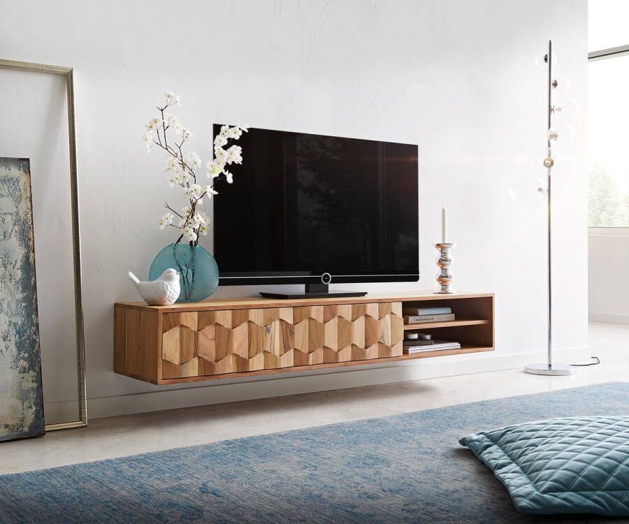 DELIFE TV-meubel Fevo acacia naturel 160 cm 2 deuren zwevend lowboard
