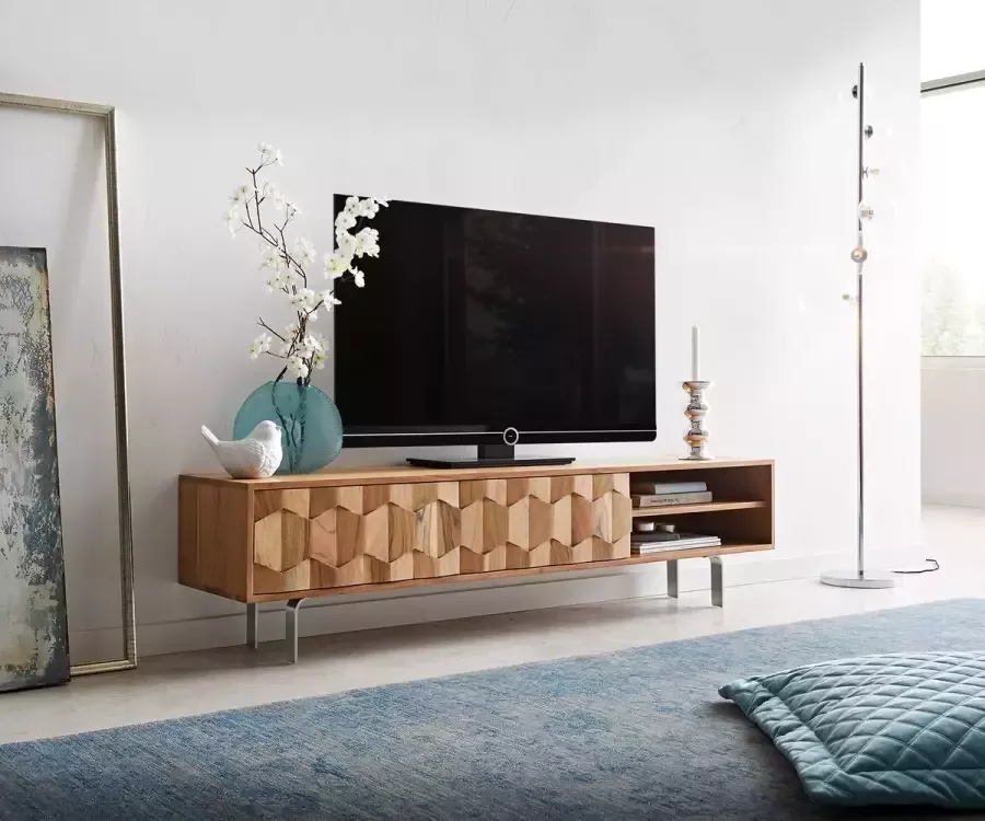 DELIFE Tv-meubel Fevo acacia natuur 160 cm 2 deuren L-pootjes lowboard