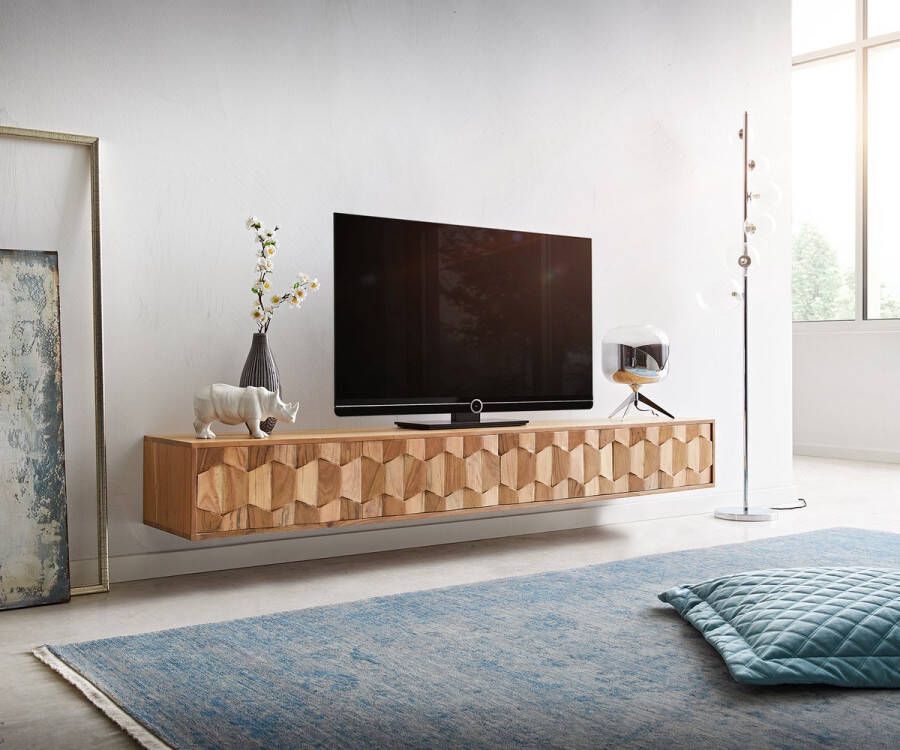 DELIFE Tv-meubel Fevo acacia natuur 200 cm 4 deuren zwevend lowboard