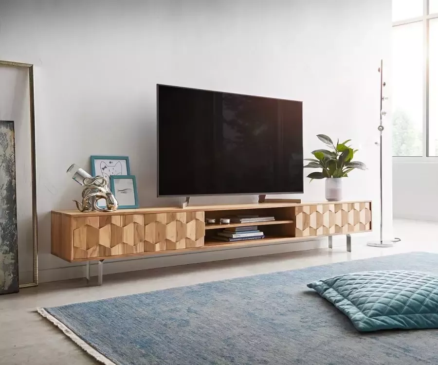 DELIFE Tv-meubel Fevo acacia natuur 240 cm 4 deuren L-pootjes lowboard