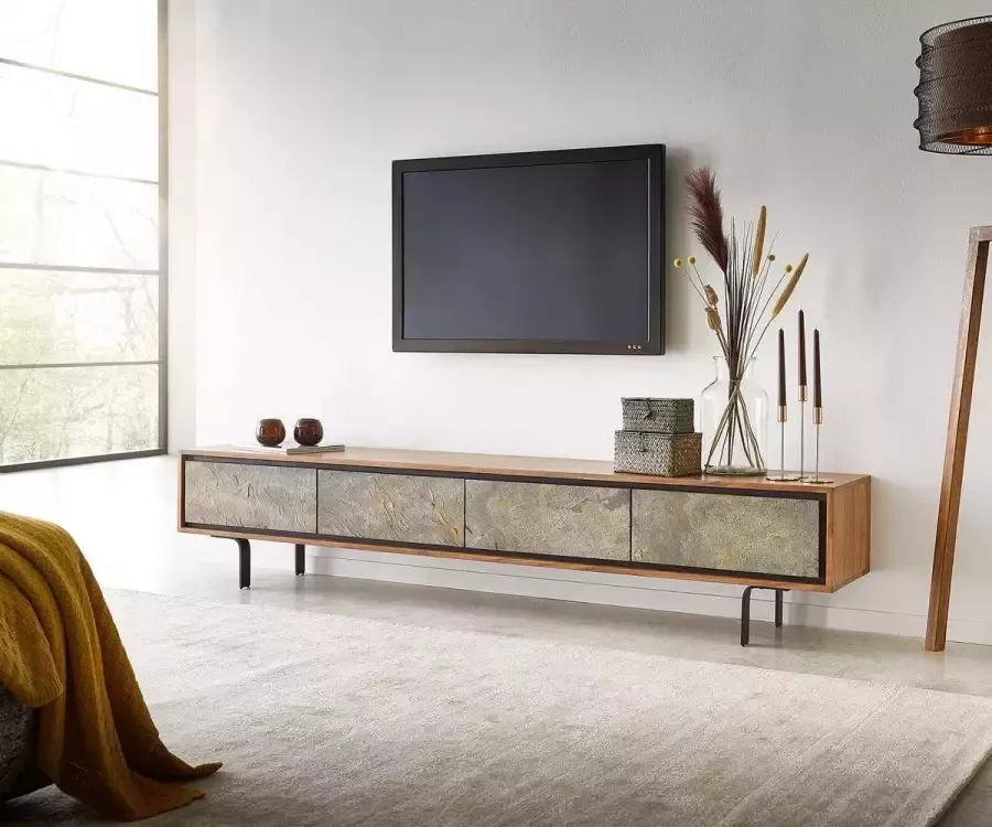 DELIFE TV-meubel Juwelo 200x35x40 acacia natuursteen zwart