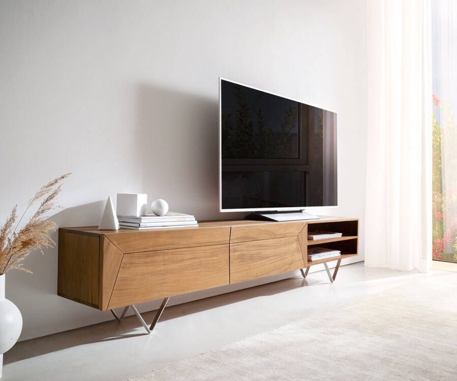 DELIFE Tv-meubel Kayu acacia natuur 160 cm 2 deuren V-poot lowboard