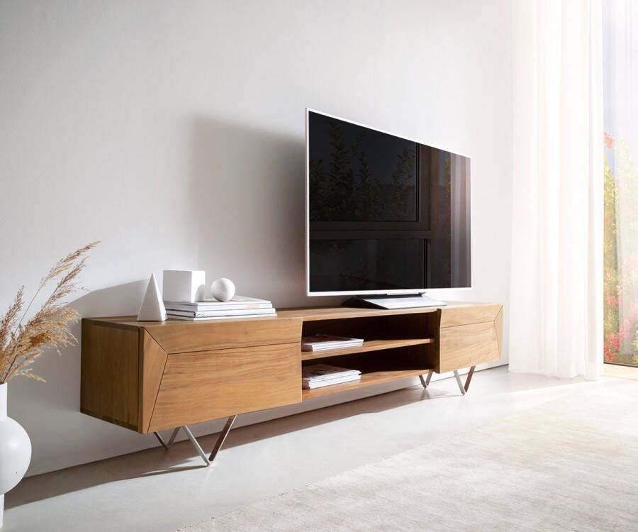 DELIFE Tv-meubel Kayu acacia natuur 200 cm 2 deuren V-poot lowboard