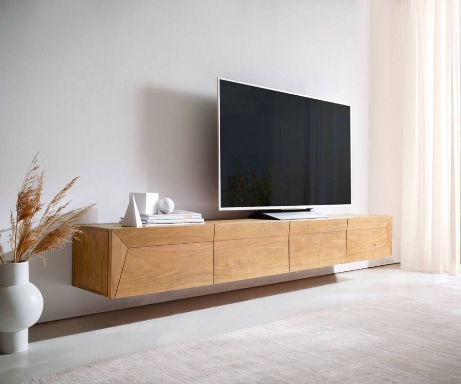 DELIFE Tv-meubel Kayu acacia natuur 220 cm 4 deuren zwevend lowboard