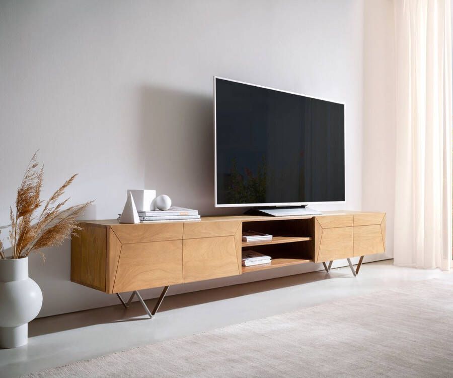 DELIFE Tv-meubel Kayu acacia natuur 240 cm 4 deuren V-poot lowboard