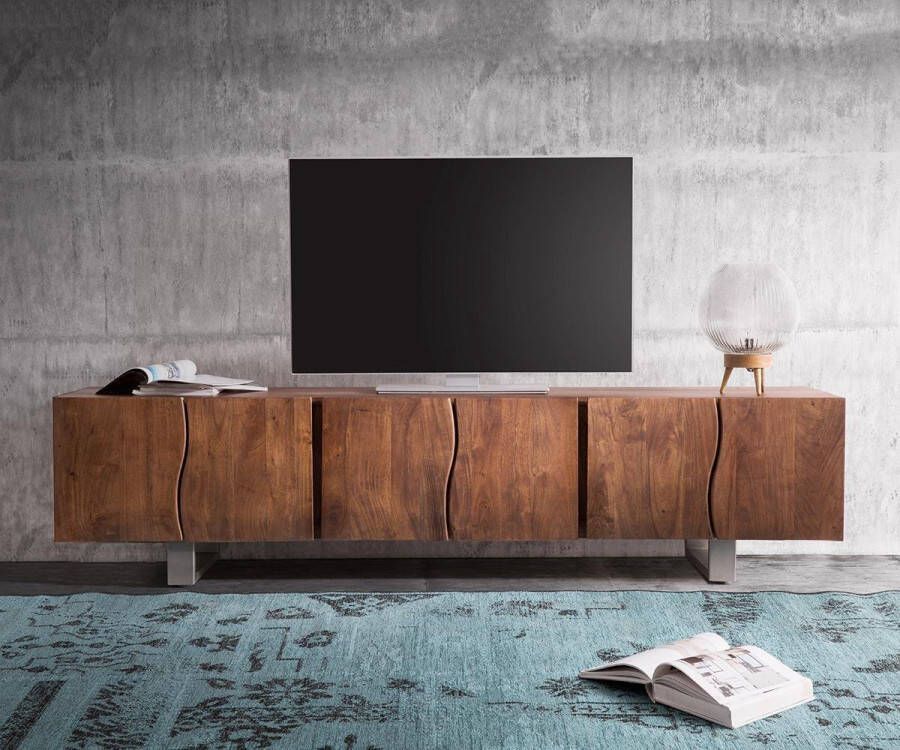 DELIFE TV-meubel Live-edge acacia bruin 220 cm 6 deuren massief houten boomrand lowboard