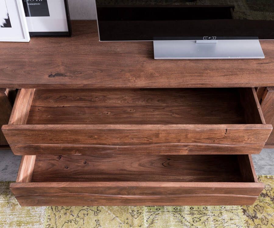 DELIFE TV-meubel Live-Edge Acacia bruin 300 cm 4 deuren 2 laden boomrand tv-kastje