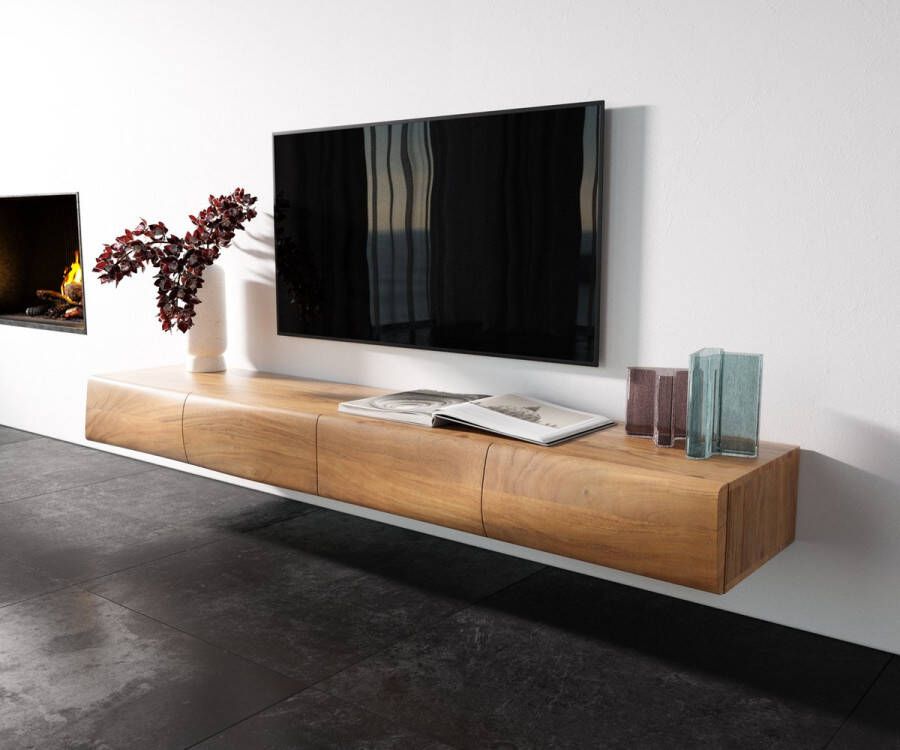 DELIFE TV-meubel New Live-Edge 200 cm acacia natuur 4 deurs zwevend Lowboard