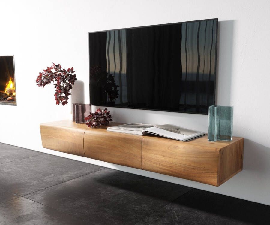 DELIFE Tv-meubel New Live-Edge acacia natuur 145 cm 3 deurs zwevend Lowboard
