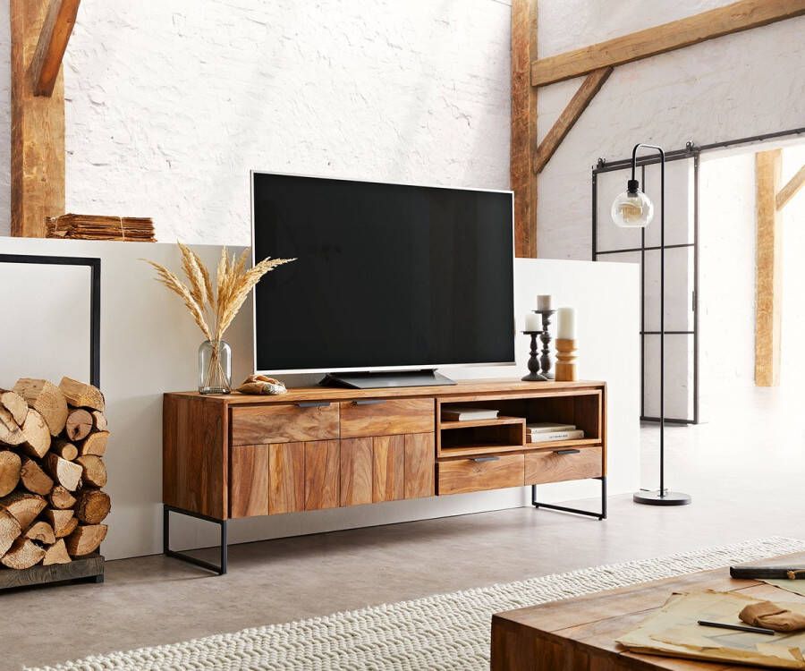 DELIFE Tv-meubel Nook sheesham natuur 175 cm 2 deuren 2 schuiven 2 vakken Lowboard