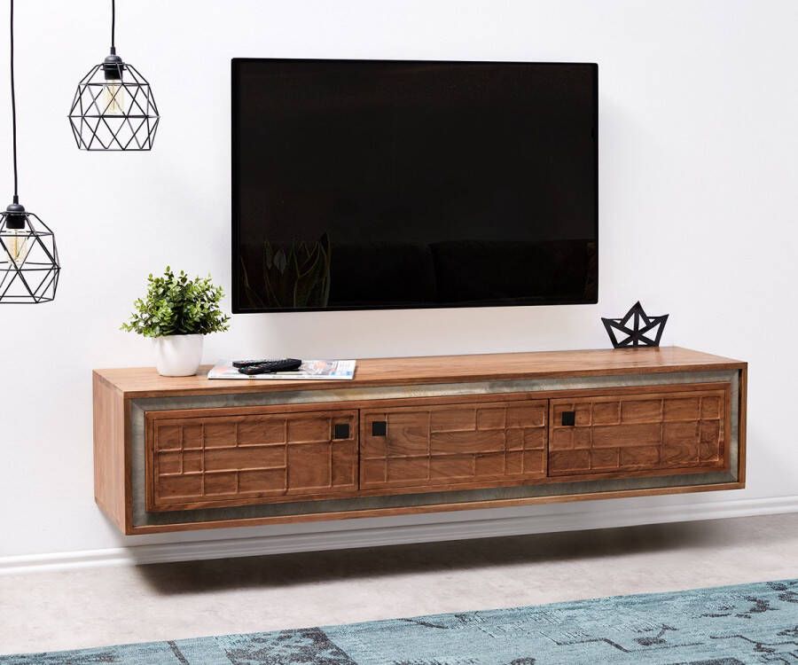 DELIFE Tv-meubel Stonegrace 150 cm acacia bruin 3D 3 deuren zwevend