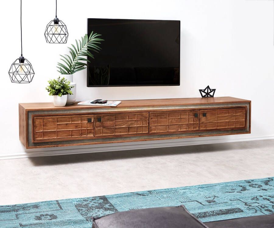 DELIFE Tv-meubel Stonegrace acacia bruin 3D 200 cm 4 deuren zwevende Tv-meubel