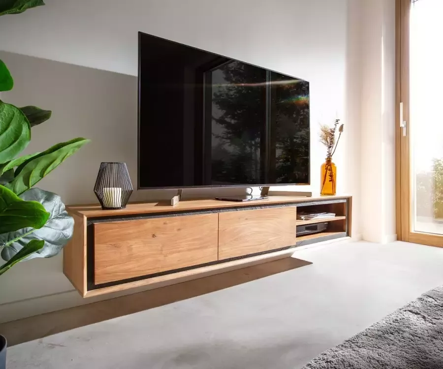 DELIFE Tv-meubel Stonegrace Acacia natuur 175 cm 2 deuren 2 vakken steenfineer zwevend Tv-meubel